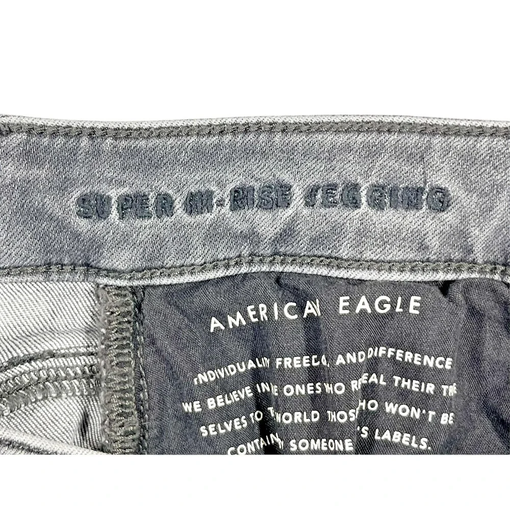 American Eagle Super Hi Rise Jegging Women's 8 Long Distressed Flame Hem Pockets - Picture 4 of 16